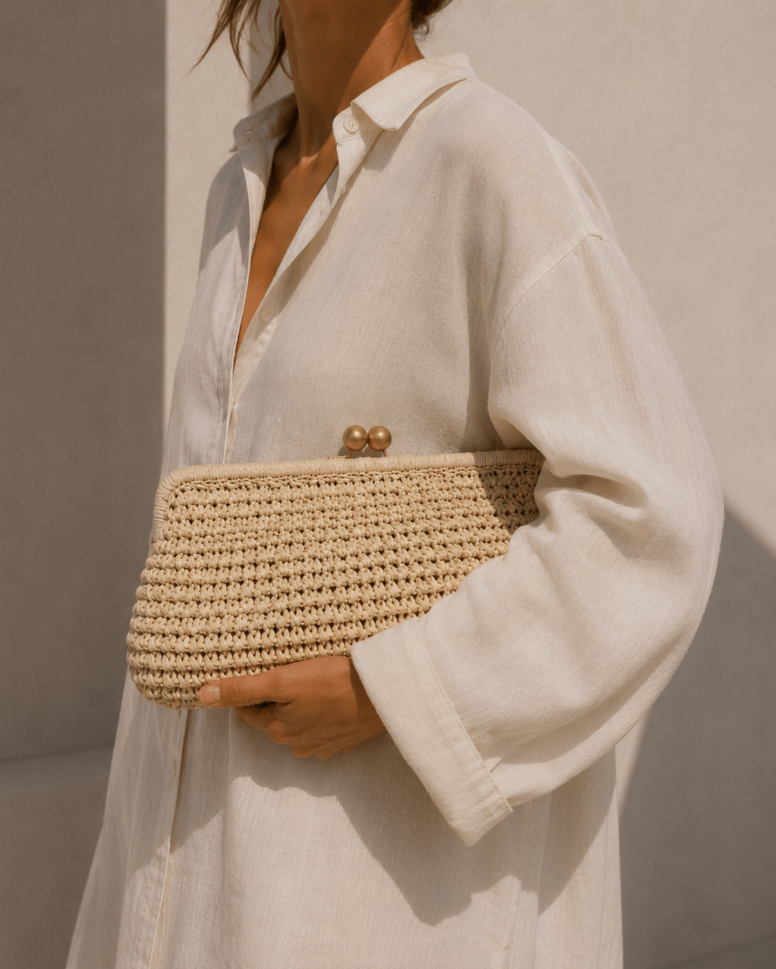 RAFFIA Clutch milk