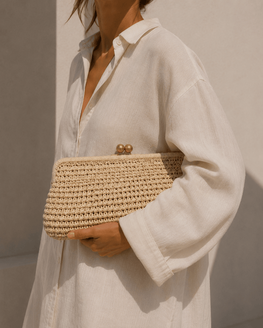 RAFFIA Clutch milk