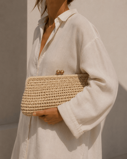 RAFFIA Clutch milk