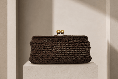 RAFFIA Clutch mocca