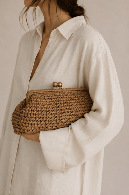 RAFFIA Clutch natural