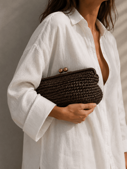 RAFFIA Clutch mocca