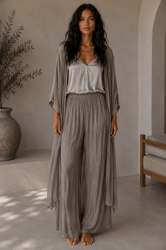 AMAL Kaftan Set silk stone