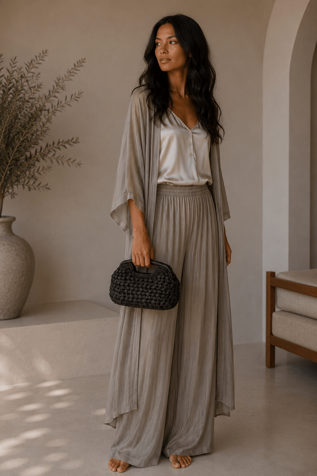 AMAL Kaftan Set silk stone