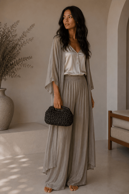 AMAL Kaftan Set silk stone